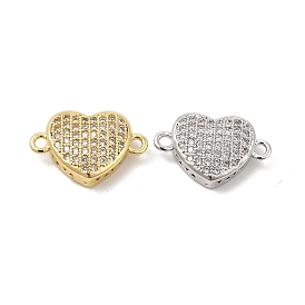 Brass Micro Pave Clear Cubic Zirconia Connector Charms, Heart Links