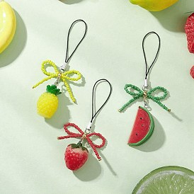 3 шт. подвесные украшения из стеклянных семян и смолы, с нейлоновым ремешком, арбуз, ананас и клубника