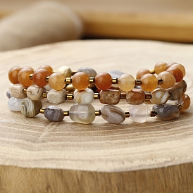 Natural Carnelian and Natural Botswana Agate Beads Bracelets, Multi Layer Wrap Bracelets for Women Men