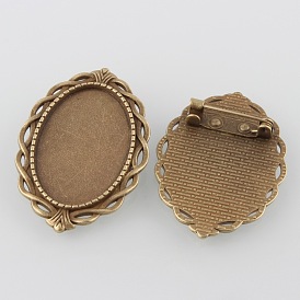 Сплавочная фурнитура для броши, античный сплав, с железными штифтами, без кадмия, без никеля и без свинца, овальный поднос: 30x20 мм, 42x29x2 мм, пины : 0.8 мм
