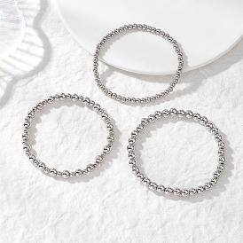 3шт 3 стили латунные круглые бусины эластичные браслеты для женщин, круглые