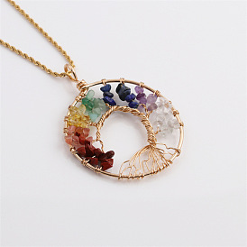 Hip Hop Twist Chain Tree of Life Pendant Necklace for Women - European and American Circular Craftsmanship