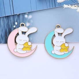 Alloy Enamel Pendant, Crescent Moon with Rabbit, for Easter