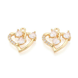 Подвески из латуни с прозрачным фианитом, сердце, без никеля 