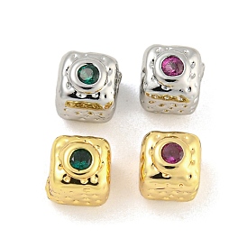 Brass Micro Pave Cubic Zirconia Beads, Real 18K Gold Plated/Platinum, Cube