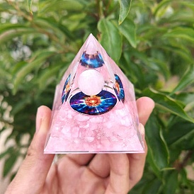 Orgonite Pyramid Resin Energy Generators, Reiki Natural Rose Quartz Chips Inside for Home Office Desk Decoration