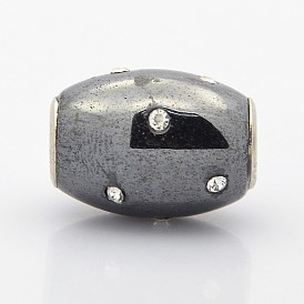 Galvanoplastie magnétiques perles synthétiques d'hématite, avec strass cristal, ovale, 19.5x14.5mm, Trou: 4.5mm