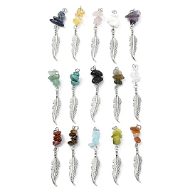 15 piezas 15 colgantes grandes con cuentas de cristal y piedras preciosas mixtas de color natural y sintético, dijes de plumas de aleación