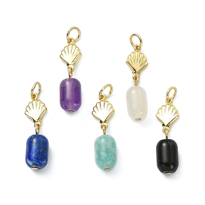 Природные каменные смешанные подвески, Подвески в виде колонн с латунным покрытием в форме раковины.