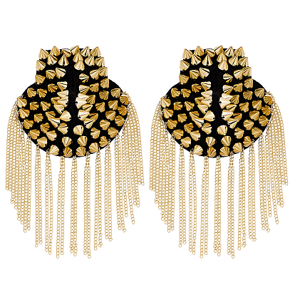 2Pcs Felt & CCB Plastic & Alloy & Iron Curb Chain Tassel Rivet Epaulettes, Shoulder Badges, with Brooch