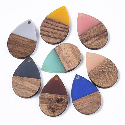 Resin & Walnut Wood Pendants, Waxed, Teardrop