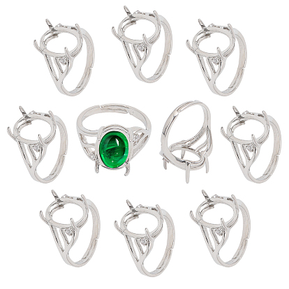 10 шт. регулируемые латунные компоненты кольца на палец, 4 настройки кольца зубца когтя, с кубического циркония, овальные