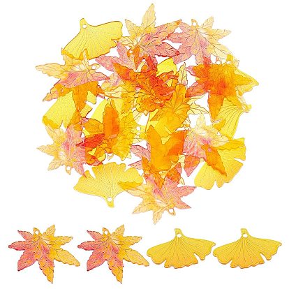 24Pcs 2 Styles Transparent Resin Pendants, Leaf
