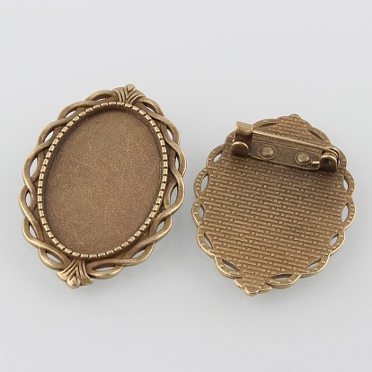 Сплавочная фурнитура для броши, античный сплав, с железными штифтами, без кадмия, без никеля и без свинца, овальный поднос: 30x20 мм, 42x29x2 мм, пины : 0.8 мм