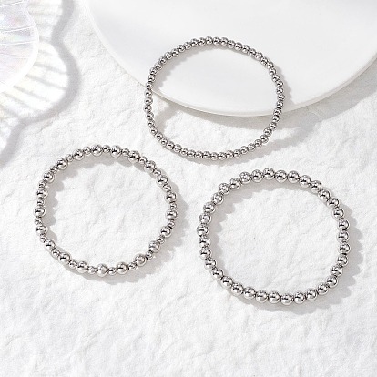 3шт 3 стили латунные круглые бусины эластичные браслеты для женщин, круглые