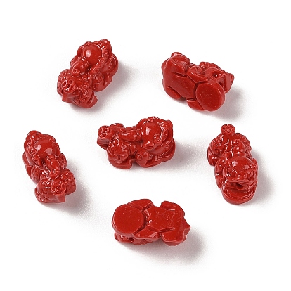 Perles sculptées en corail synthétique, teint, lion