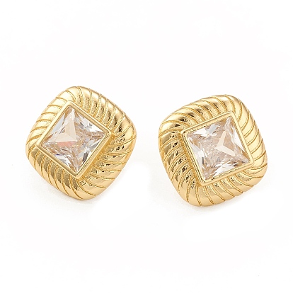 Clear Cubic Zirconia Rhombus Stud Earrings, Rack Plating Brass Jewelry for Women, Cadmium Free & Lead Free