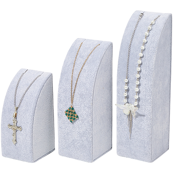 3 шт. 3 размеры вертикальные деревянные подставки для ожерелий, покрытые бархатом, полуарочная форма