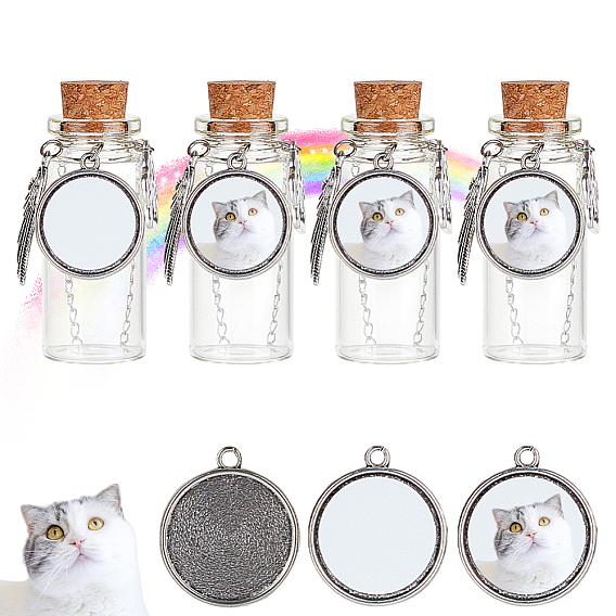 Прозрачные стеклянные пустые бутылки с подвесками из сплава, для хранения шерсти домашних животных, с алюминиевым листом и наклейкой, бутылка, платина