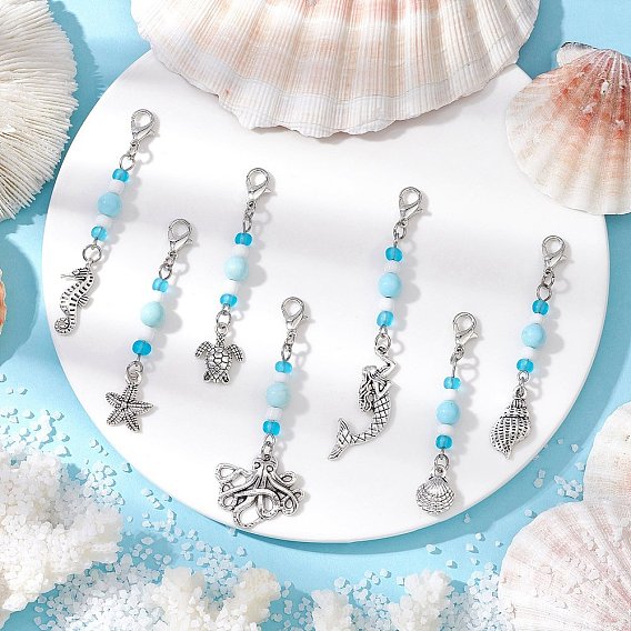 Подвеска с подвесками и стеклянными бусинами на морскую тематику, с карабин-лобстерами 