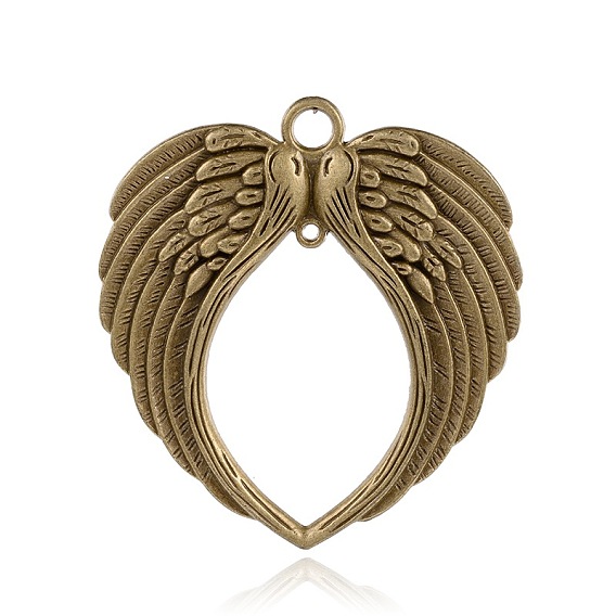 Tibetischem Stil Herz Flügel Legierung Kronleuchter Komponente Links, Nickel frei, 73x69x4 mm, Loch: 2.5 mm und 6 mm