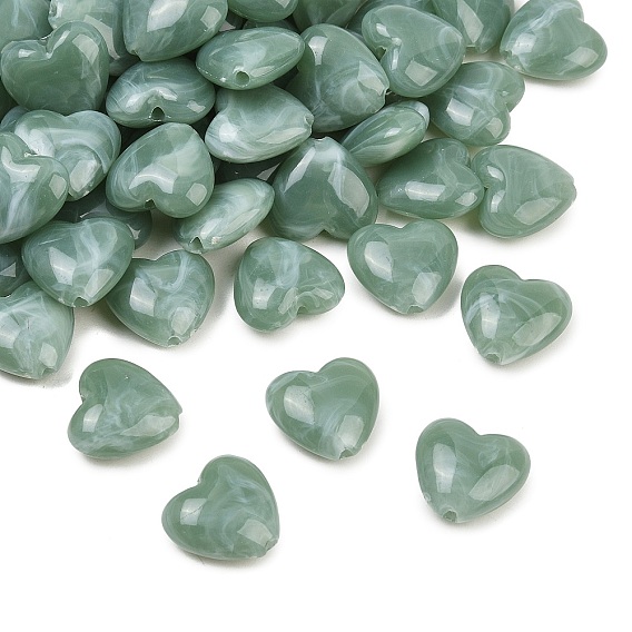 Two-tone Opaque Acrylic Beads, Heart, Dark Blue