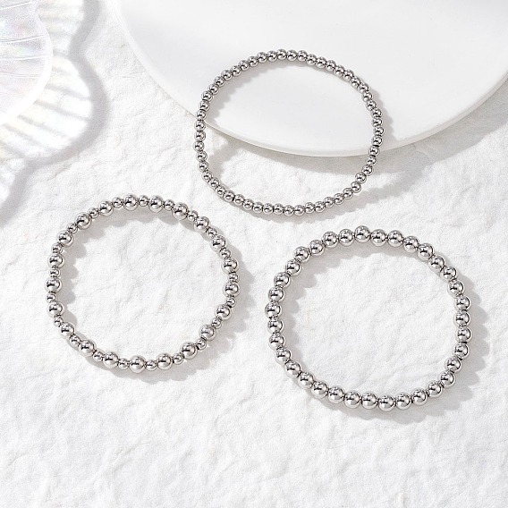 3шт 3 стили латунные круглые бусины эластичные браслеты для женщин, круглые