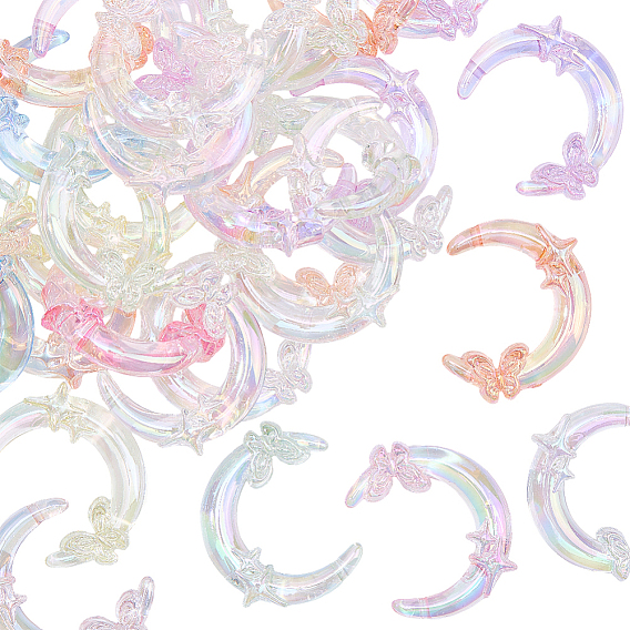 40 шт. прозрачные акриловые бусины с УФ-покрытием, радужный, луна с бабочкой и сатр