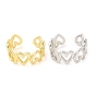 Rack Plating Brass Open Cuff Ring  for Women, Heart, Lead Free & Cadmium Free, Long-Lasting Plated