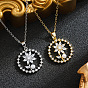 Brass Pave Clear Cubic Zirconia Ring with Flower Pendant 201 Stainless Steel Cable Chain Necklaces for Women, Ion Plating(IP)