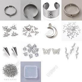 Kit de fabrication de bagues manchettes à breloques en acier inoxydable, formes mixtes