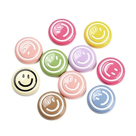 Opaque Resin Cabochons, Flat Round with Smiling Face