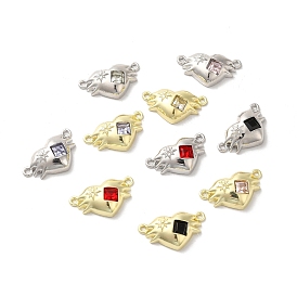 Alloy Connector Charms, Heart Links with Glass, Lead Free & Cadmium Free