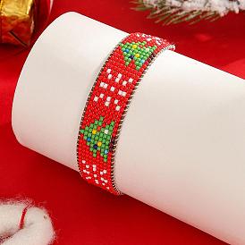 Christmas Tree Glass Seed Bead Loom Pattern Braided Bead Bracelets for Men and Women