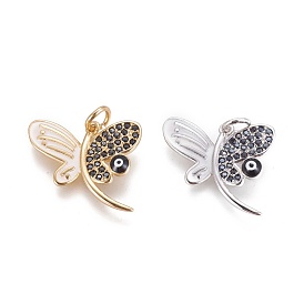 Brass Enamel Charms, with Micro Pave Cubic Zirconia, Butterfly with Evil Eye