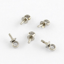 201 Stainless Steel Cup Pearl Peg Bails Pin Pendants Bails for Half Drilled Beads, 6.5x3mm, Hole: 2mm