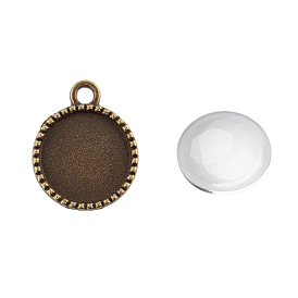 Pendant Making Sets, with Alloy Pendant Cabochon Settings and Glass Cabochons, Flat Round, Nickel Free