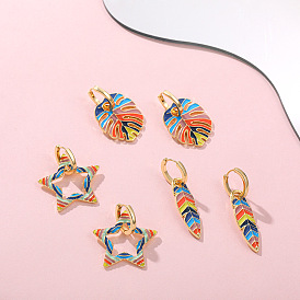 Colorful Ethnic Style Star and Leaf Earrings Jewelry with Oil Drop Design