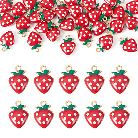 30 piezas 304 colgantes de acero inoxidable, encantos de fresa, con esmalte, dorado