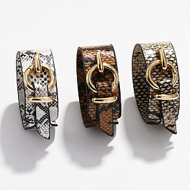 Bracelet large réglable en cuir pu, imprimé serpent, pour style de rue, mode