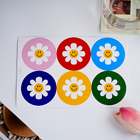 6 Colors Round Dot Plastic Self Adhesive Flower Stickers, Waterproof Smiling Face Seal Decorative Decals for DIY Art Craft, Scrapbooking, Greeting Cards