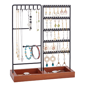 Железные выставочные витрины ювелирных изделий, с деревянным подносом, органайзер для ювелирных изделий держатель для сережек браслетов ожерелий хранение