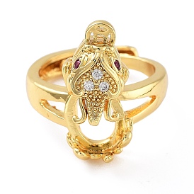 Rack Plating Dragon Brass Micro Pave Cubic Zirconia Adjustable Ring Components, Prong Ring Settings, Long-Lasting Plated