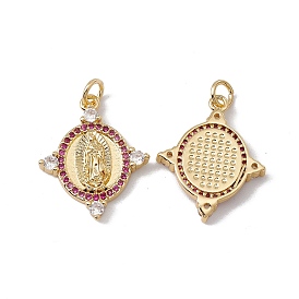 Brass Micro Pave Cubic Zirconia Pendants, with Jump Ring, Cadmium Free & Nickel Free & Lead Free, Rack Plating, Oval with Virgin Pattern