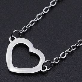 201 Stainless Steel Pendants Necklaces, with Cable Chains and Lobster Claw Clasps, Heart
