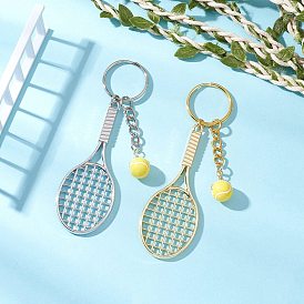 304 Stainless Steel Alloy Acrylic Tennis Keychain, Iron Split Key Rings