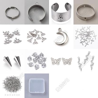 Kit de fabrication de bagues manchettes à breloques en acier inoxydable, formes mixtes
