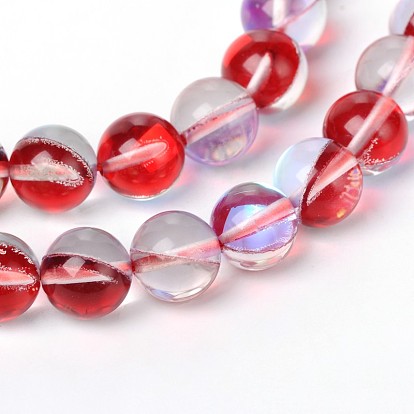 Synthetical Moonstone Round Beads Strands, Holographic Beads, Dyed