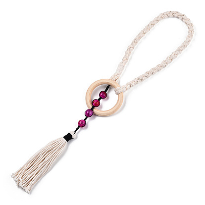 Handmade Macrame Wood Curtain Tiebacks, Cotton Cord Woven Tassel Curtain Holdback, for Home Wall Drapes Window Decoration