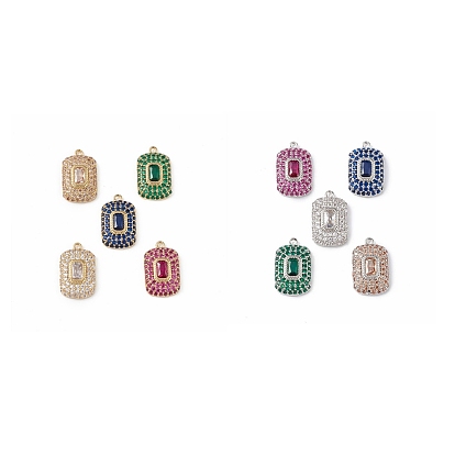Rack Plating Brass Micro Pave Cubic Zirconia Pendants, Rectangle Charm, Cadmium Free & Lead Free, Long-Lasting Plated